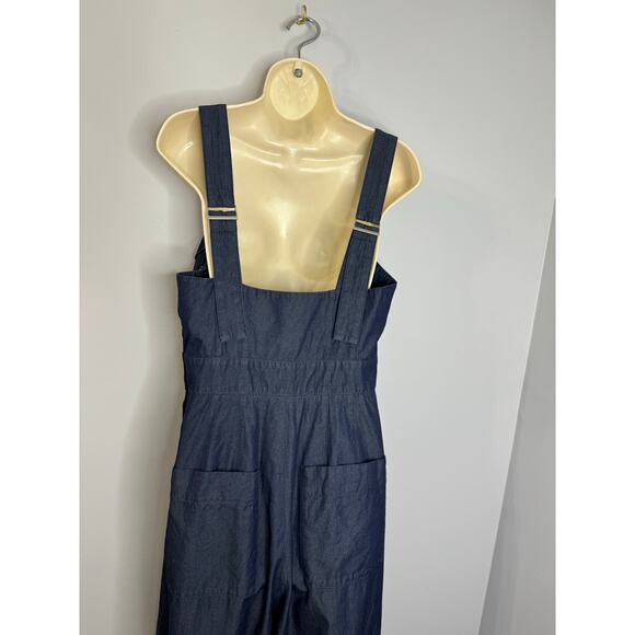 Tibi Jumpsuit Wide Leg Cropped Chabery Sleeveless Chambray Casual Wardrobe Sz 10 - Picture 11 of 14